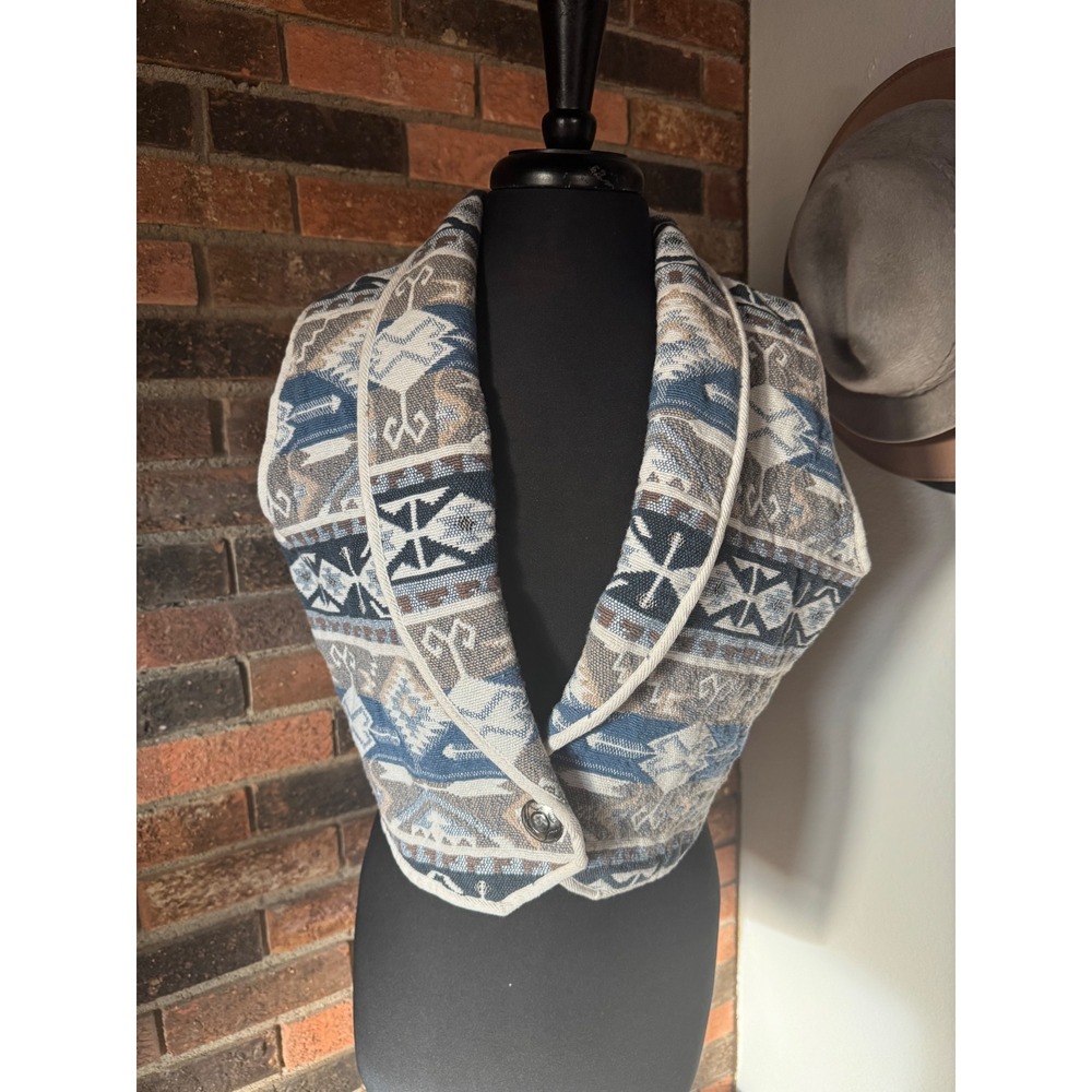 Southwest Canyon Geometric Print Vest Women‎ Tribal Boho Shawl Collar